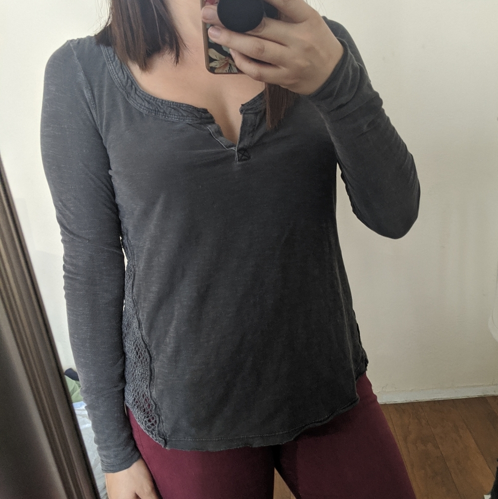 Grey free people long sleeve with knit back